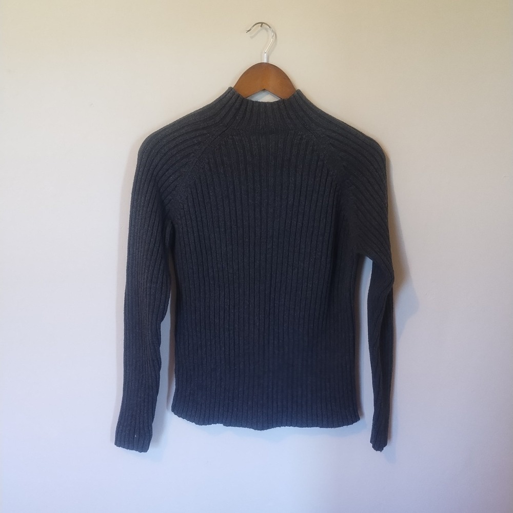 St. John's Bay Mock Neck Sweater Women's Medium Gray Cotton Minimalist Fisherman